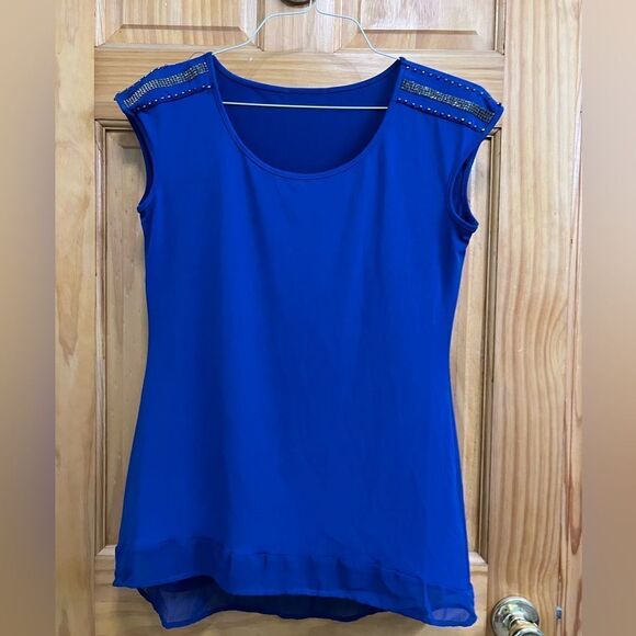 Gorgeous cobalt blue rhinestone and bead embellished blouse size small - Picture 1 of 6